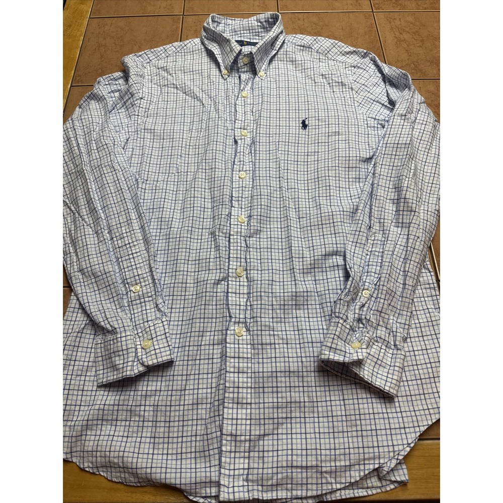 Ralph Lauren Blue White Plaid Button Down Pony Shirt Sz Large Lightweight Cotton